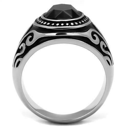 Jewellery Kingdom Mens Signet Black Pinky Dome Jet Tribal Oval Stainless Steel Silver Ring - Jewelry Rings - British D'sire