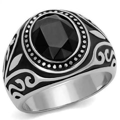 Jewellery Kingdom Mens Signet Black Pinky Dome Jet Tribal Oval Stainless Steel Silver Ring - Jewelry Rings - British D'sire