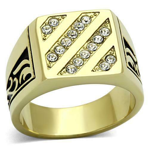 Jewellery Kingdom Mens Signet Cubic Zirconia 18KT Steel Square Classic Ring (Pinky Gold) - Jewelry Rings - British D'sire