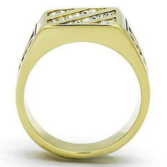 Jewellery Kingdom Mens Signet Cubic Zirconia 18KT Steel Square Classic Ring (Pinky Gold) - Jewelry Rings - British D'sire