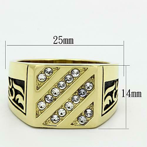 Jewellery Kingdom Mens Signet Cubic Zirconia 18KT Steel Square Classic Ring (Pinky Gold) - Jewelry Rings - British D'sire