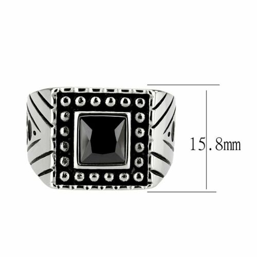 Jewellery Kingdom Mens Signet Cubic Zirconia Pinky Stainless Steel Jet Emerald Ring (Silver) - Jewelry Rings - British D'sire