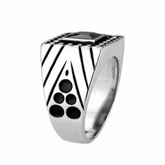 Jewellery Kingdom Mens Signet Cubic Zirconia Pinky Stainless Steel Jet Emerald Ring (Silver) - Jewelry Rings - British D'sire