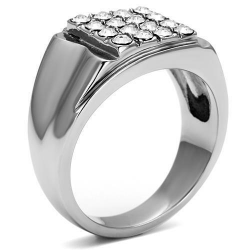 Jewellery Kingdom Mens Signet Cubic Zirconia Stainless Steel Ring (Silver) - Rings - British D'sire