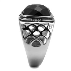 Jewellery Kingdom Mens Signet Cushion Cut Cz Jet 16 Carat Stainless Steel Silver Ring (Black) - Jewelry Rings - British D'sire