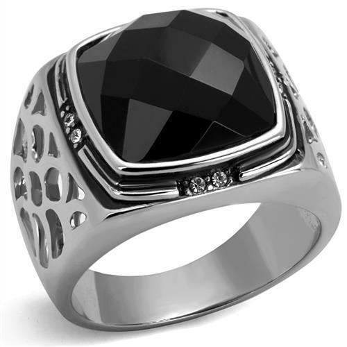 Jewellery Kingdom Mens Signet Cushion Cut Cz Jet 16 Carat Stainless Steel Silver Ring (Black) - Jewelry Rings - British D'sire