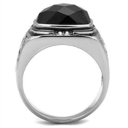 Jewellery Kingdom Mens Signet Cushion Cut Cz Jet 16 Carat Stainless Steel Silver Ring (Black) - Jewelry Rings - British D'sire