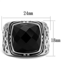 Jewellery Kingdom Mens Signet Cushion Cut Cz Jet 16 Carat Stainless Steel Silver Ring (Black) - Jewelry Rings - British D'sire