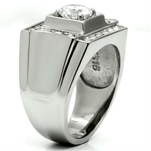 Jewellery Kingdom Mens Signet Cz 2 Carat Stainless Steel Pinky Silver Ring - Jewelry Rings - British D'sire