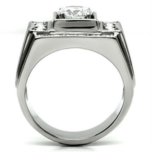 Jewellery Kingdom Mens Signet Cz 2 Carat Stainless Steel Pinky Silver Ring - Jewelry Rings - British D'sire