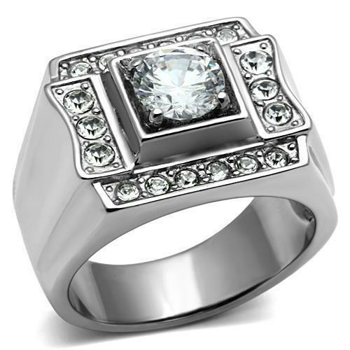 Jewellery Kingdom Mens Signet Cz 2 Carat Stainless Steel Pinky Silver Ring - Jewelry Rings - British D'sire