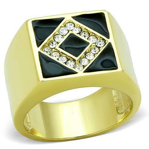 Jewellery Kingdom Mens Signet Cz Agate Pinky Square 18kt Steel Stamped Ring Gold (Black) - Jewelry Rings - British D'sire