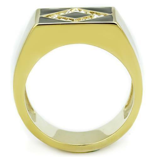 Jewellery Kingdom Mens Signet Cz Agate Pinky Square 18kt Steel Stamped Ring Gold (Black) - Jewelry Rings - British D'sire