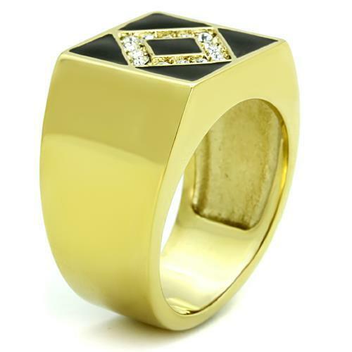 Jewellery Kingdom Mens Signet Cz Agate Pinky Square 18kt Steel Stamped Ring Gold (Black) - Jewelry Rings - British D'sire