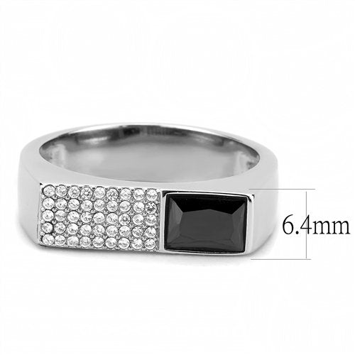 Jewellery Kingdom Mens Signet Cz Pinky Pave Stainless Steel Black Jet Ring (Silver) - Jewelry Rings - British D'sire