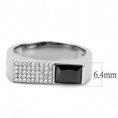 Jewellery Kingdom Mens Signet Cz Pinky Pave Stainless Steel Black Jet Ring (Silver) - Jewelry Rings - British D'sire