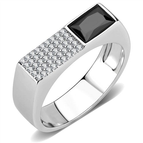 Jewellery Kingdom Mens Signet Cz Pinky Pave Stainless Steel Black Jet Ring (Silver) - Jewelry Rings - British D'sire