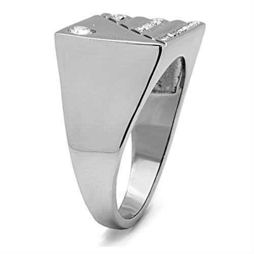 Jewellery Kingdom Mens Signet Cz Pinky Stainless Steel Square Classic Shape Ring (Silver) - Jewelry Rings - British D'sire