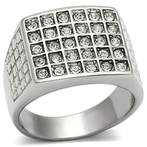 Jewellery Kingdom Mens Signet Cz Stainless Steel 30 Stone Sparkling All Sizes Ring (Silver) - Jewelry Rings - British D'sire