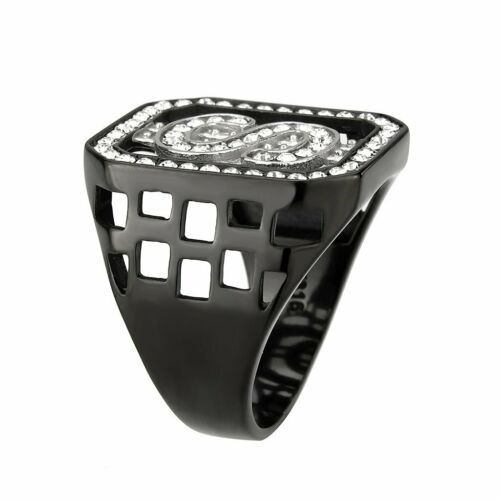 Jewellery Kingdom Mens Signet Dollar Cubic Zirconia USA Pinky 18kt Stainless Steel Ring (Black) - Jewelry Rings - British D'sire