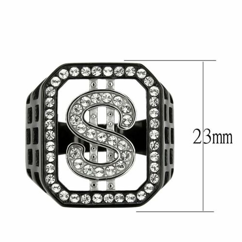 Jewellery Kingdom Mens Signet Dollar Cubic Zirconia USA Pinky 18kt Stainless Steel Ring (Black) - Jewelry Rings - British D'sire