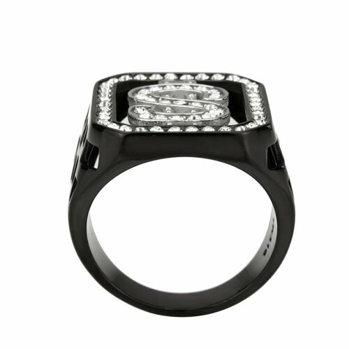 Jewellery Kingdom Mens Signet Dollar Cubic Zirconia USA Pinky 18kt Stainless Steel Ring (Black) - Jewelry Rings - British D'sire