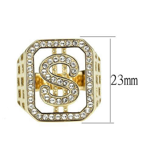 Jewellery Kingdom Mens Signet Dollar Cubic Zirconia USA Pinky 18kt Stainless Steel Ring (Gold) - Jewelry Rings - British D'sire