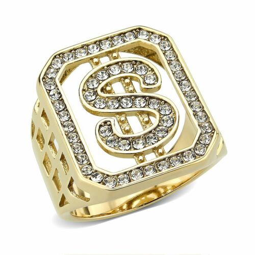 Jewellery Kingdom Mens Signet Dollar Cubic Zirconia USA Pinky 18kt Stainless Steel Ring (Gold) - Jewelry Rings - British D'sire