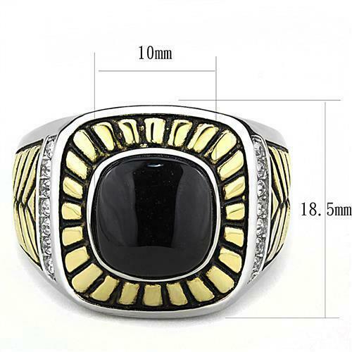 Jewellery Kingdom Mens Signet Pinky 18kt Gold Stainless Steel Jet Cz Silver Ring (Black) - Jewelry Rings - British D'sire