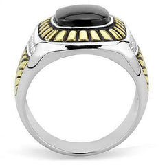 Jewellery Kingdom Mens Signet Pinky 18kt Gold Stainless Steel Jet Cz Silver Ring (Black) - Jewelry Rings - British D'sire