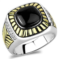 Jewellery Kingdom Mens Signet Pinky 18kt Gold Stainless Steel Jet Cz Silver Ring (Black) - Jewelry Rings - British D'sire