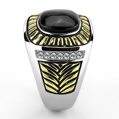 Jewellery Kingdom Mens Signet Pinky 18kt Gold Stainless Steel Jet Cz Silver Ring (Black) - Jewelry Rings - British D'sire