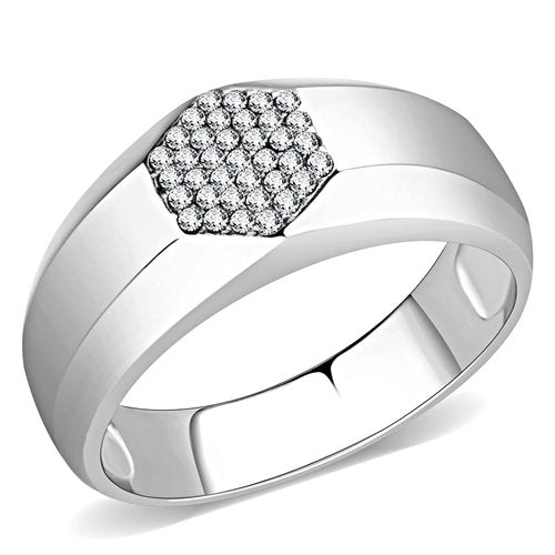 Jewellery Kingdom Mens Signet Pinky 8mm Thump Cubic Zirconia Stainless Steel Silver Highly Polished Ring - Rings - British D'sire