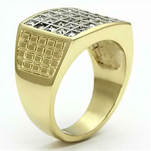 Jewellery Kingdom Mens Signet Pinky Bling Big 18kt Steel Cubic Zirconia Ring (Gold) - Jewelry Rings - British D'sire