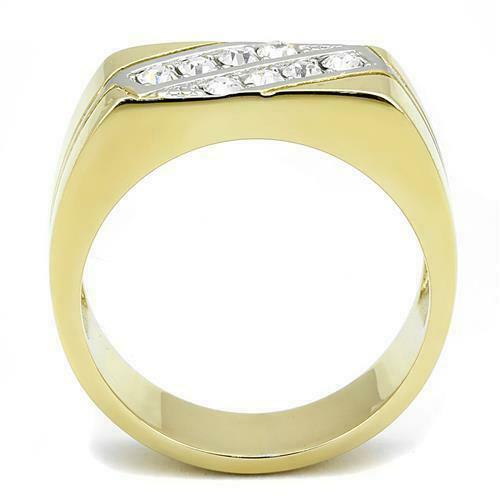 Jewellery Kingdom Mens Signet Pinky Cubic Zirconia Two Tone Smart Classy Steel Ring (Gold) - Jewelry Rings - British D'sire