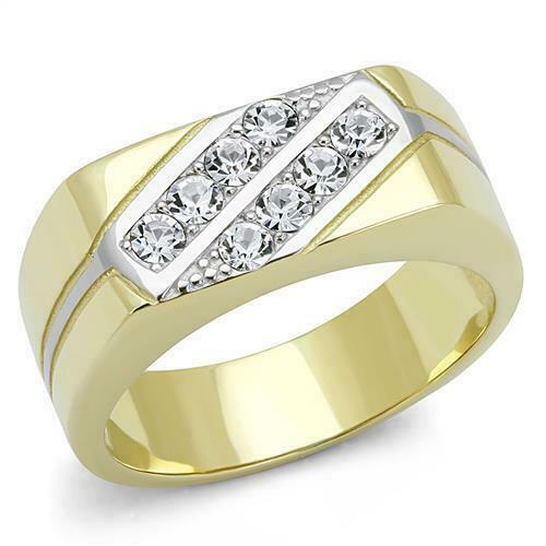 Jewellery Kingdom Mens Signet Pinky Cubic Zirconia Two Tone Smart Classy Steel Ring (Gold) - Jewelry Rings - British D'sire