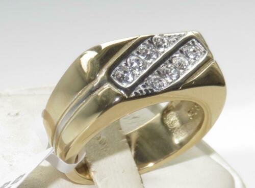 Jewellery Kingdom Mens Signet Pinky Cubic Zirconia Two Tone Steel Ring (Gold) - Jewelry Rings - British D'sire