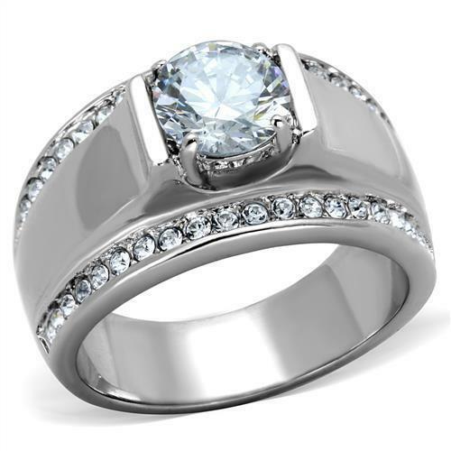Jewellery Kingdom Mens Signet Pinky Cz Solitaire Accents Stainless Steel 3 Carat Ring (Silver) - Jewelry Rings - British D'sire