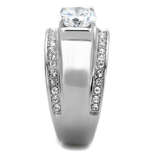 Jewellery Kingdom Mens Signet Pinky Cz Solitaire Accents Stainless Steel 3 Carat Ring (Silver) - Jewelry Rings - British D'sire