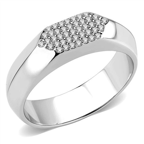 Jewellery Kingdom Mens Signet Pinky Cz Stainless Steel Sparkling No Tarnish Ring (Silver) - Jewelry Rings - British D'sire