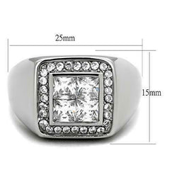 Jewellery Kingdom Mens Signet Pinky Square Princess Cut Stainless Steel Clear Ring (Silver) - Jewelry Rings - British D'sire