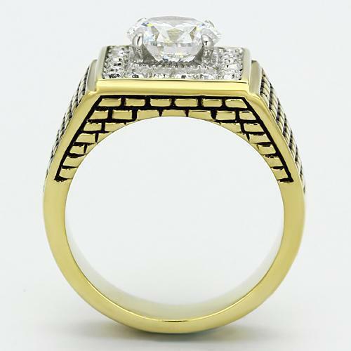 Jewellery Kingdom Mens Signet Pinky Steel Solitaire Accents 3 Carat Ring (Gold) - Jewelry Rings - British D'sire