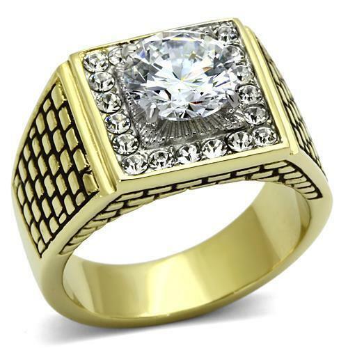 Jewellery Kingdom Mens Signet Pinky Steel Solitaire Accents 3 Carat Ring (Gold) - Jewelry Rings - British D'sire