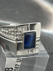 Jewellery Kingdom Mens Signet Sapphire Emerald Cut Stainless Steel Cubic Zirconia Ring (Blue) - Jewelry Rings - British D'sire