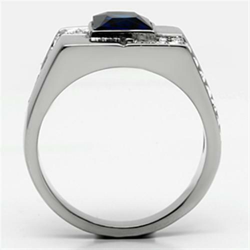 Jewellery Kingdom Mens Signet Sapphire Emerald Cut Stainless Steel Cubic Zirconia Ring (Blue) - Jewelry Rings - British D'sire