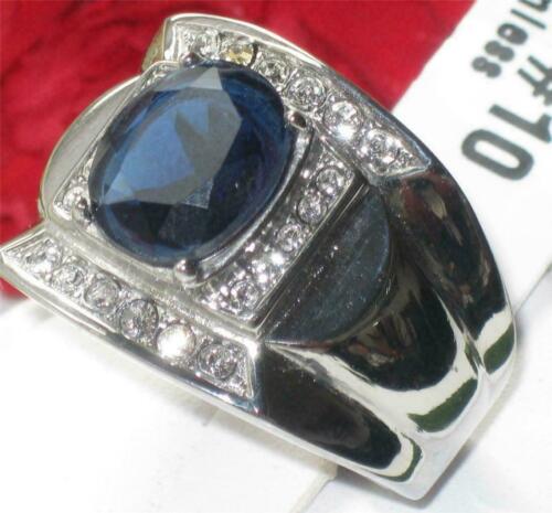 Jewellery Kingdom Mens Signet Sapphire Pinky Oval Stainless Steel Cubic Zirconia Ring - Jewelry Rings - British D'sire