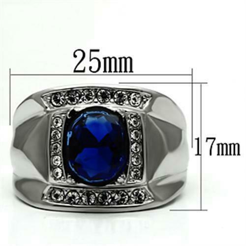 Jewellery Kingdom Mens Signet Sapphire Pinky Oval Stainless Steel Cubic Zirconia Ring - Jewelry Rings - British D'sire