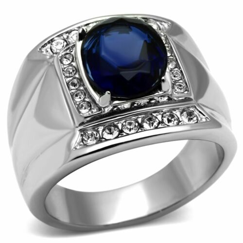 Jewellery Kingdom Mens Signet Sapphire Pinky Oval Stainless Steel Cubic Zirconia Ring - Jewelry Rings - British D'sire