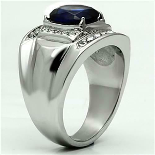 Jewellery Kingdom Mens Signet Sapphire Pinky Oval Stainless Steel Cubic Zirconia Ring - Jewelry Rings - British D'sire