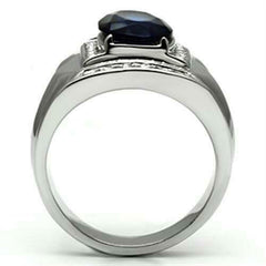 Jewellery Kingdom Mens Signet Sapphire Pinky Oval Stainless Steel Cubic Zirconia Ring - Jewelry Rings - British D'sire